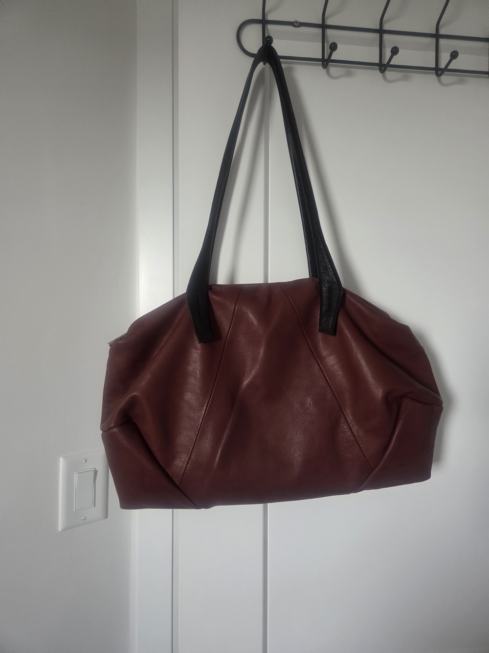 Classic Burgundy Tote with Black Shoulder Straps